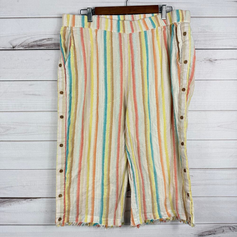For The Republic Striped Wide Leg Cropped Pants Summer Womens Sz 1X